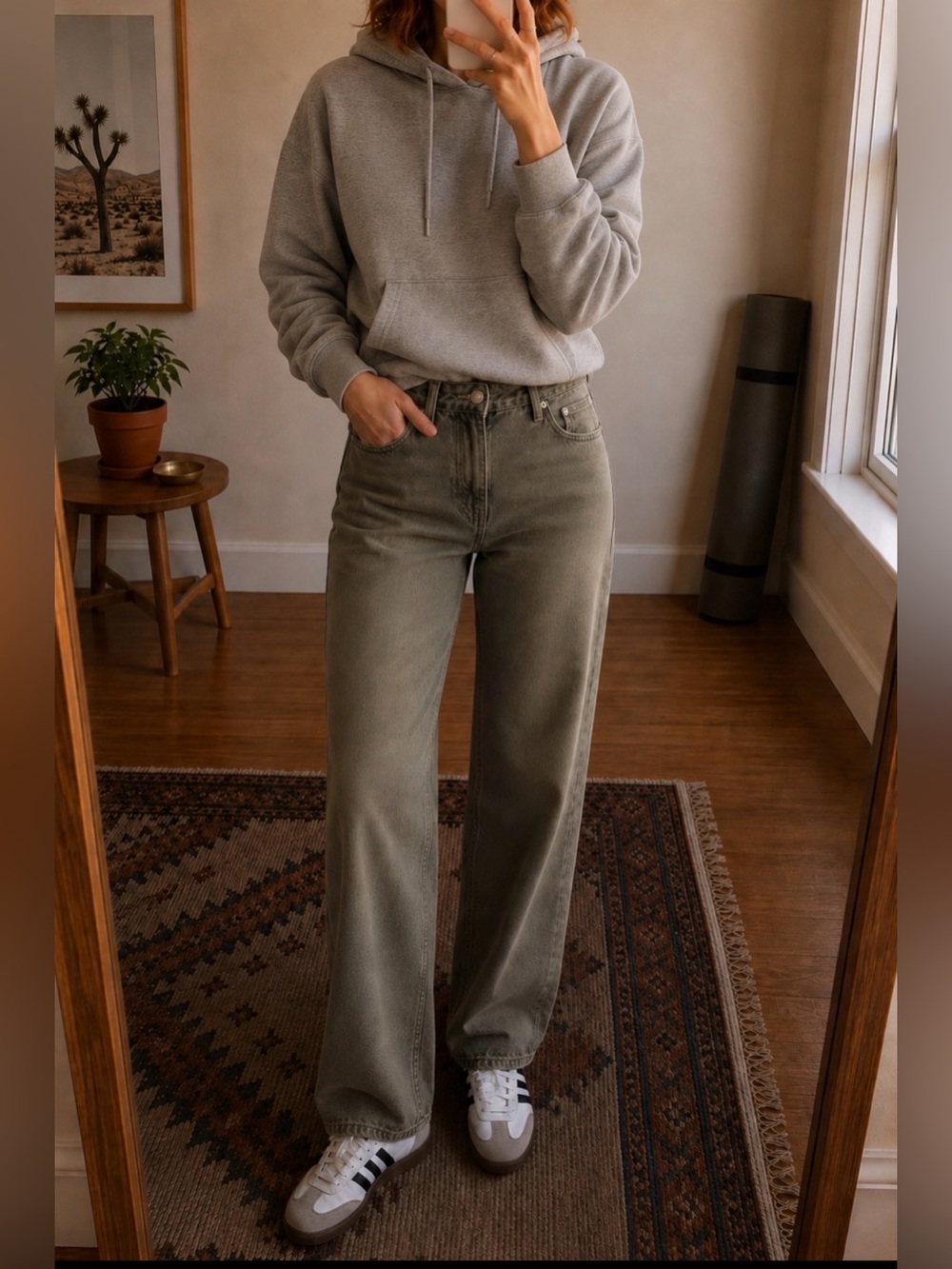 Reformation High-Rise Straight Jeans in Olive Green